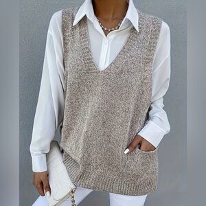 Elegant V-Neck Sweater Vest in Beige